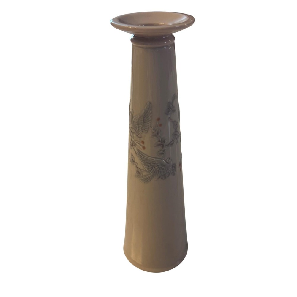Lladro Porcelain Bud Vase Birds in Relief 06389 Spain Cream Floral‎ 8 Inch